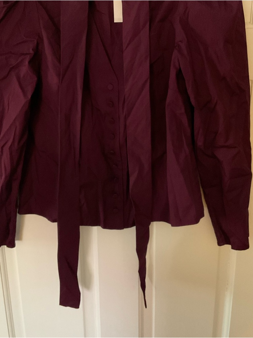 Madewell V-Neck Button-Front Top Dark Pomegranate Purple Tie Neck Size XS NWT - Picture 7 of 11